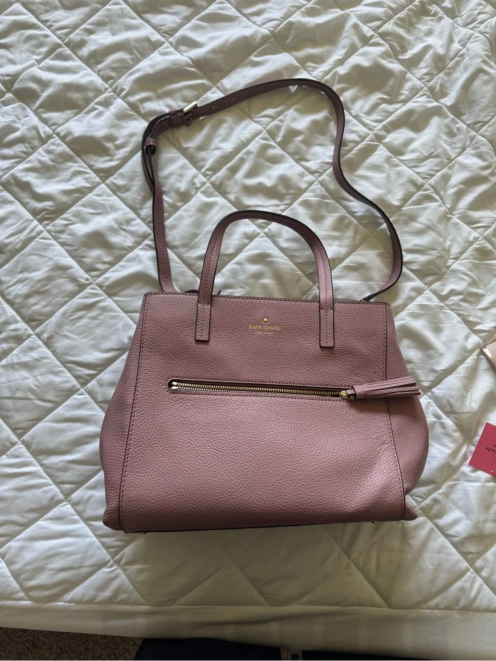 kate spade dusty mauve pebbled leather tote with crossbody strap